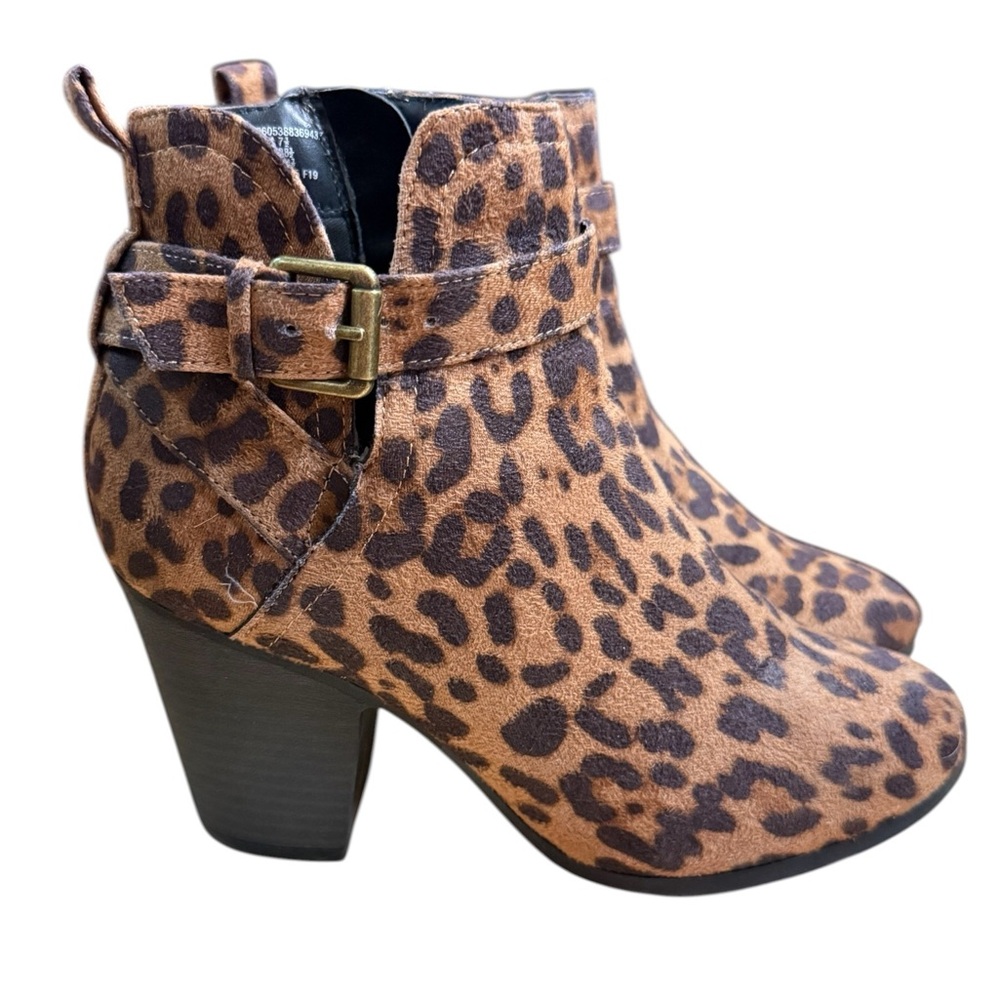 Time And Tru Faux Leather Leopard Print Ankle Booties With Zipper Size 7.5